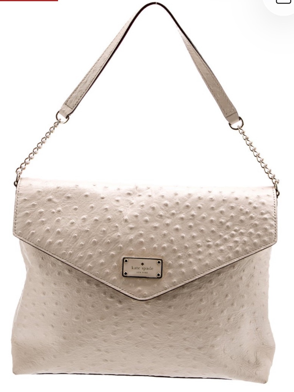 kate spade Cream Ostrich-Texture Envelope Shoulder Bag